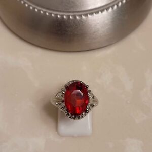 Silver Ruby Oval Cut Ring Size 8.5